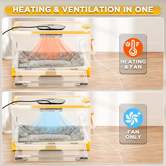 TURBRO 55L Pet Incubator, Precision Temperature Control for Puppy & Kitten Care, with Adjustable Fan Speed, Multifunctional LED Panel, Respiratory Support Nebulizer, Humidity Monitoring - Image 2