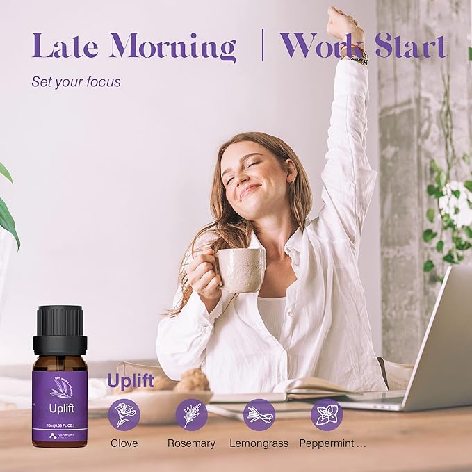 ASAKUKI Essential Oils for Diffuser – 6 Mood Essential Oil Blends (Breathe, Uplift, Sensual, Balance, Unwind, Rest) for Morning to Night Rituals, Home & Daily Use - Image 4