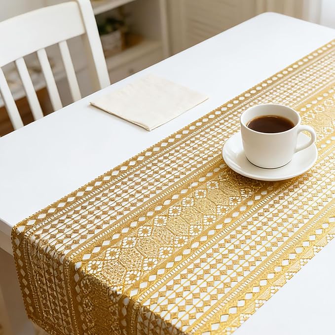 Drawer and Shelf Liner - Gold Geometric Lace Pattern,Non Adhesive Non Slip Waterproof Easy-Clean Shelf Liner for Kitchen Cabinet, Refrigerator, Bathroom, Pantry Storage Drawers, 17 in x 30 Ft - Image 3