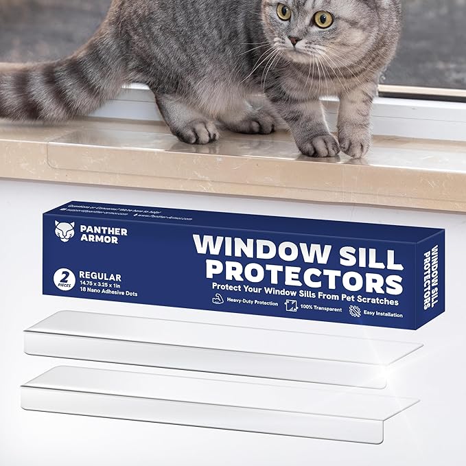 Panther Armor Window Sill Protector 2 Pack, Window Sill Cover and Windowsill Protector for Dogs and Cats, Clear Window Ledge Protector, Fits 29.5 x 3.25 Inch Sills, Easy Stick On Install, Regular by PantherArmor