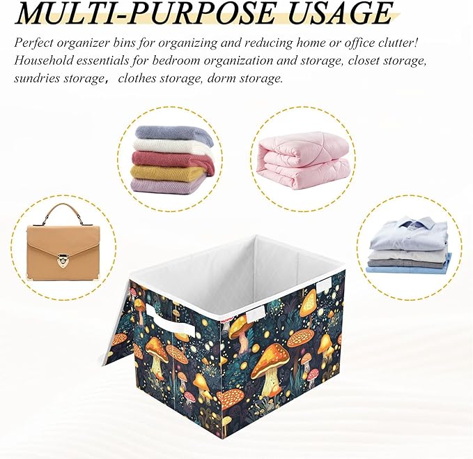 xigua Mushrooms Storage Bins with Lids and Carrying Handle,Foldable Storage Boxes Organizer Containers Baskets Cube with Cover for Home Bedroom Closet Office - Image 7