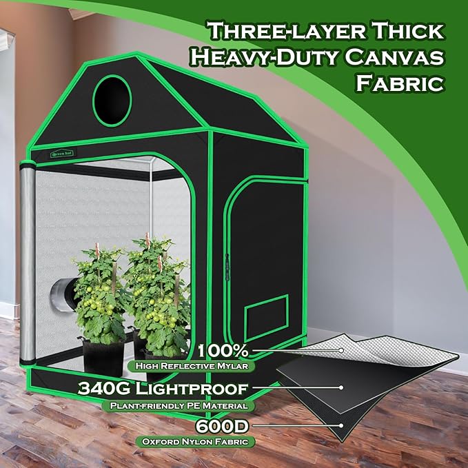 5x5 Growing Tent, 60"x60"x72" Roof Cube Grow Tent Plant Grow Tent, Indoor Growing Tent with Observation Windows, Lightproof Roof Cube Tent with Floor Tray, Mylar Hydroponic Tent - Image 5