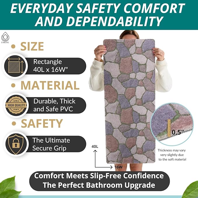 Non Slip Bathtub Mat Shower Mat for Tub - Loofah Bath Mats for Bathroom - 40x16 Bathtub Floor Mat - Textured Anti Slip Bath Mat Without Suction Cups - Secure Mat for Wet Areas (40x16 Stone Path) - Image 3