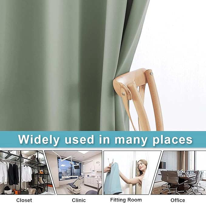 RYB HOME Privacy Room Divider Curtains for Office Bedroom Separation Sound proof Blanket for Doorway Patio Sliding Glass Door Large Window Curtains Thermal Insulating Blackout, W 100 x L 84, Sea Green - Image 5