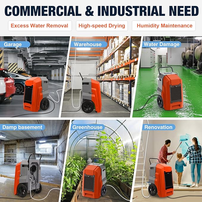 MOUNTO 180Pints LGR Industrial Dehumidifier with Pump and Drain Hose, Portable Commercial Dehumidifier with Wheels for Home, Basements, Garages, and Job Sites (Orange) - Image 7