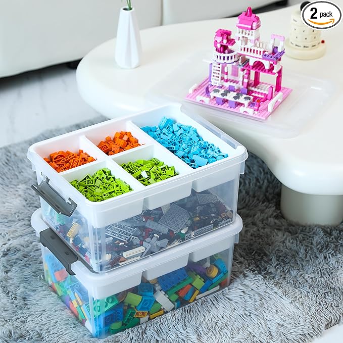 Citylife 17 QT Plastic Storage Box with Removable Tray Craft Organizers and Storage Clear Storage Container for Organizing Bead, Tool, Sewing, Playdoh, 2 Packs by Anywish