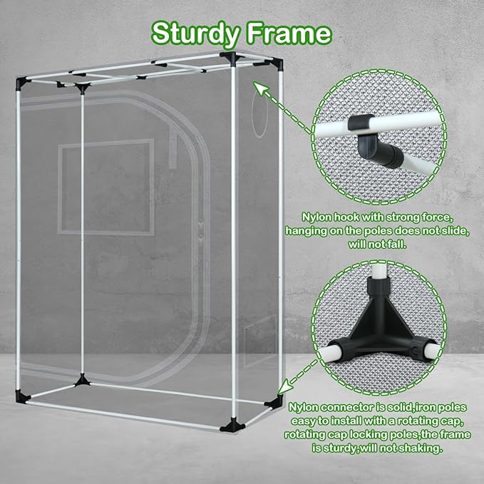 4x2 Grow Tent Plant Tent Dark Room, 600D Mylar Hydroponic 48"x24"x60" Grow Tent with Removable Floor Tray for Indoor Plant Growing - Image 7