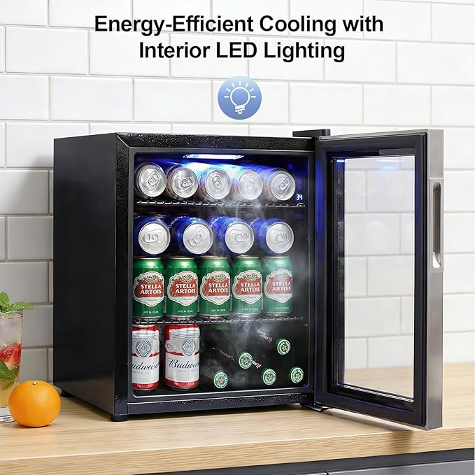 Mini Fridge Cooler - 50 Can Small Beverage Refrigerator Stainless Steel Glass Door for Soda Beer Wine–Countertop Drink Cooler for Home, Dorm, Office or Bar, Electronic Temperature Control，1.4cu.ft. - Image 6