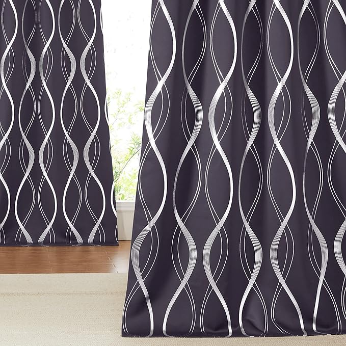 NICETOWN Blackout Curtains Panels for Living Room, Greyish Purple, 52" Wide x 84" Long, 2 Panels, Sound Reducing Thermal Insulated Wave Line Foil Print Design Curtains for Patio Sliding Glass Door by NICETOWN