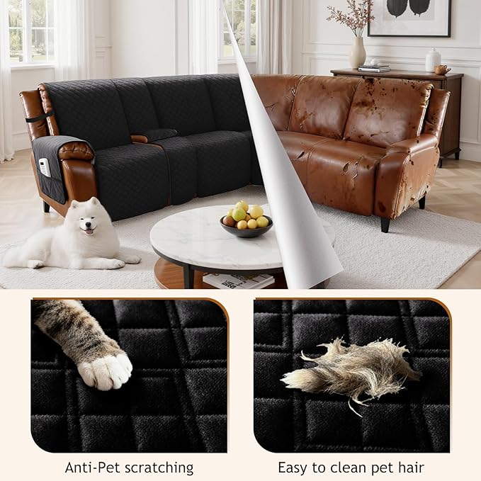 Arfntevss Recliner Sectional Couch Covers for Reclining Sectional L Shape Sofa Cover Non Slip Washable Recliner L Shaped Slipcover Middle Console Protector (1 Console Cover, Black) - Image 3