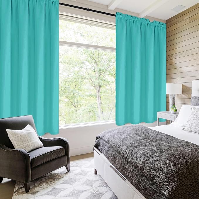 DWCN Blackout Curtains for Living Room Thermal Insulated, Energy Saving & Noise Reducing Bedroom Curtains, Peacock Blue, W 42x L 54 Inch, Set of 2 Rod Pocket Curtain Panels - Image 2