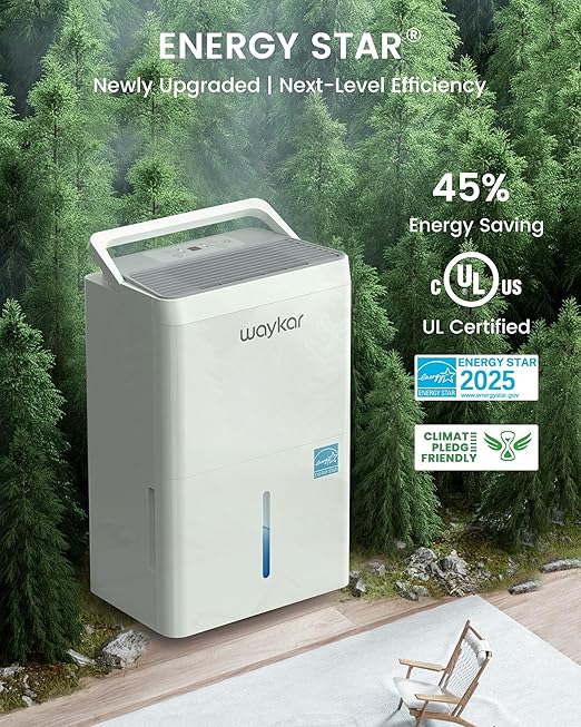 Waykar 150 Pint Energy Star Dehumidifier for Large Rooms up to 7,000 Sq. Ft. for Home, Basement, Commercial, Industrial, with Drain Hose & Tank, Auto Defrost, Ultra Quiet, Smart Auto Comfort Mode - Image 3