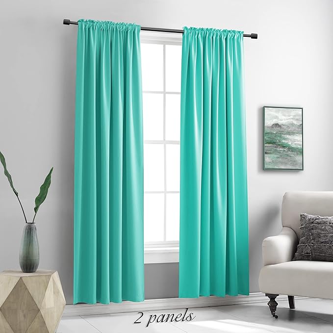 DONREN 84 Inch Turquoise Curtains Home Decoration Privacy Protection - Blackout Window Drape with Rod Pocket,Set of 2 Panels - Image 2