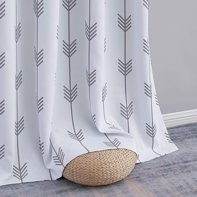 HLC.ME Arrow Printed Privacy Blackout Energy Efficient Room Darkening Thermal Grommet Window Curtain Drape Panels for Kids Bedroom - Set of 2 - Platinum White/Grey - 84" inch Long - Image 6