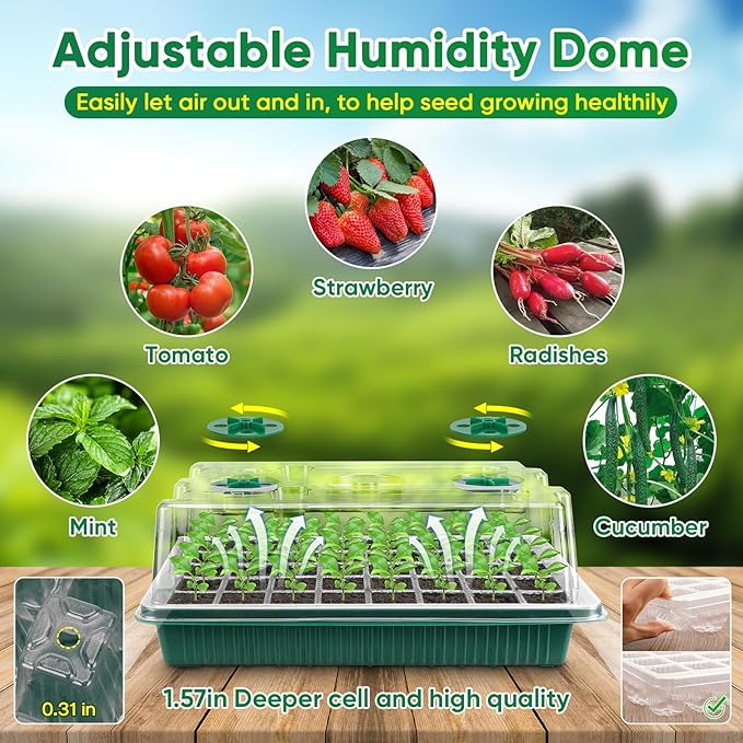 BlumWay 4-in-1 Seed Starter Tray with Grow Light &Heat Mat & Soil Meter Set,40-Cells Seedling Tray with Humidity Dome for Indoor Plant - Image 5