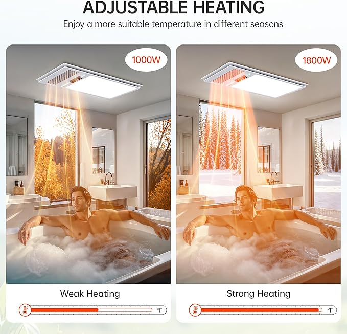 Bathroom Fan with Light and 1800W Heater, 160 CFM Ventilation, Remote Control,Quiet Exhaust, 4-in-1 Design for Heating, Lighting, Ventilation & Air Circulation for Comfort in Any Season - Image 3