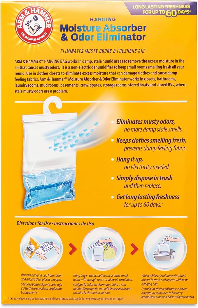 Hammer Hanging Moisture Absorbers and Odor Eliminator - 1 Fragrance Free & 1 Clean Burst - Humidity Packs Traps Moisture - Fresher Air - Humidity Absorber Dehumidifier Bags - 2 Pack, Packed by ILIOS - Image 3