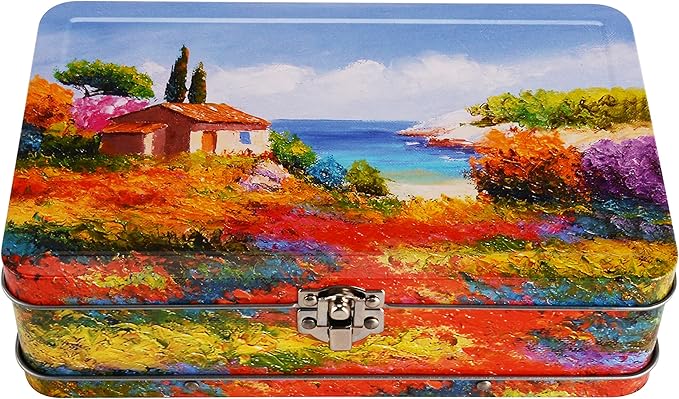 DAHO Metal Storage Box with Hinge for Office, School, Home, Makeup, Arts & Crafts and Accessories (French Country Landscape) by Unknown
