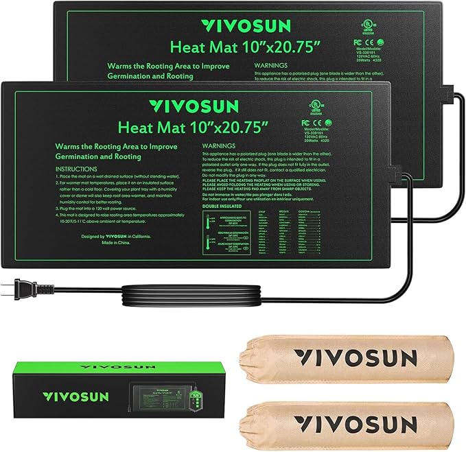 VIVOSUN 2 Pack Durable Waterproof Seedling Heat Mat 10" x 20.75" UL & MET-Certified Warm Hydroponic Heating Pad for Germination, Indoor Gardening, Greenhouse by VIVOSUN
