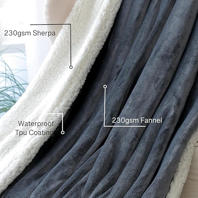 Waterproof Queen Size Blankets for Bed 60'' x 80'', Water Proof and Stain Resistant Throw Blankets for Couch Sofa, Soft Reversible Mattress or Furniture Protector Large Size for Twin, Queen Beds(Grey) - Image 5