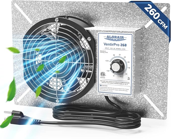 ALORAIR 260CFM Crawl Space Ventilator Fan, 6.7 Inch Basement Vent Fan with Humidistat & Thermostat, IP-55 Rated Isolation Mesh for Crawlspace, Garage, Attic, Exhaust by ALORAIRSOLUTIONSINC0J0DC