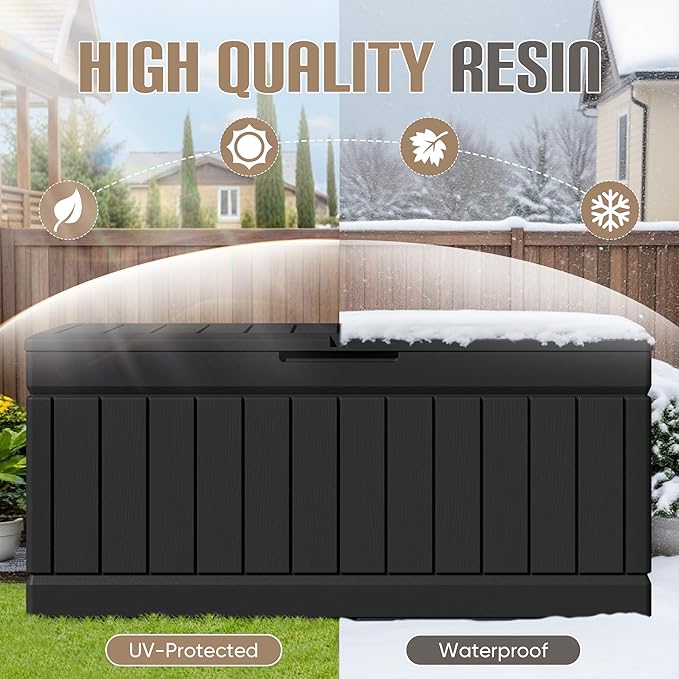 JUMMICO 78 Gallon Outdoor Deck Box Large Resin Storage Box for Patio Furniture Cushions and Garden Tools (Black) - Image 4