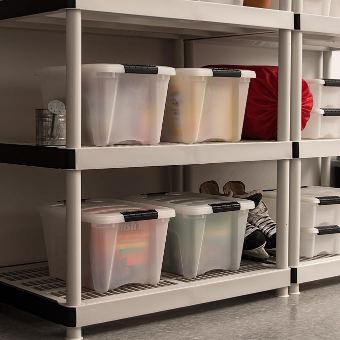 IRIS USA 19 Qt Stackable Plastic Storage Bins with Lids, 6 Pack - BPA-Free, Made in USA - Discreet Organizing Solution, Latches, Durable Nestable Containers, Secure Pull Handle - Pearl - Image 8