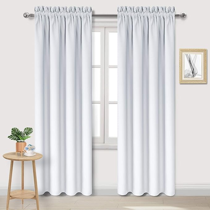 DWCN Blackout Curtains for Bedroom – Thermal Insulated Energy Saving Drapes for Living Room, Greyish White, W 38 x L 84 Inch, Set of 2 Rod Pocket Curtain Panels by DWCN