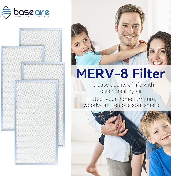 BASEAIRE 4 Pack MERV-8 Filter Replacement Set for Crawl Space/Basement Dehumidifiers Airwerx55, Airwerx65X - Image 5