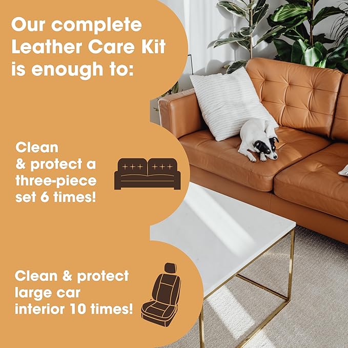 Furniture Clinic Large Leather Care Kit | Leather Cleaner + Conditioning Protection Cream for Furniture | Two 17oz Bottles + 1 Sponge & 1 Cloth | Restore Leather Couches, Car Seats, Jackets, & Boots - Image 3