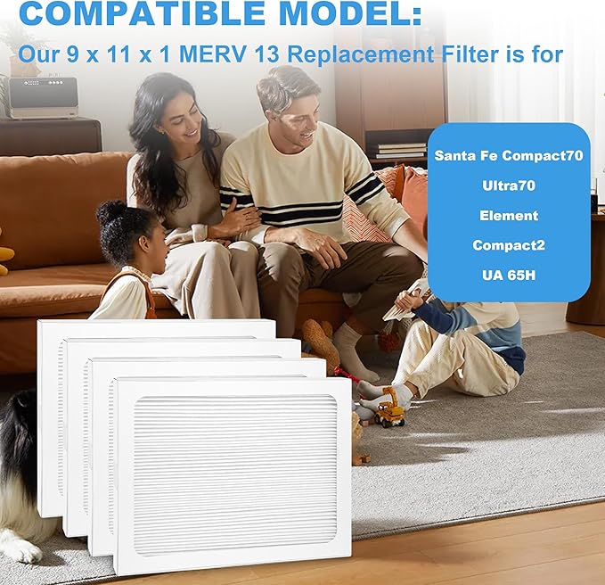 9 x 11 x 1 Dehumidifier Filter MERV 13 Compatible with Santa Fe Compact70, Ultra70, Element, Compact2, UA 65H dehumidifier Models, 4 Packs - Image 2