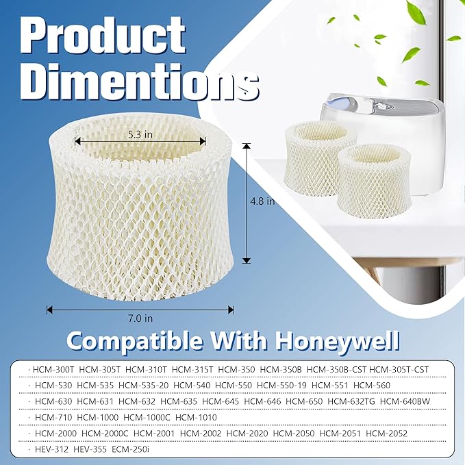 Funmit Humidifier Filters Replacement for Honeywell Humidifier Filter HAC-504 HAC-504AW and Honeywell Filter A, Replacement for Honeywell HCM-350 HCM-500 HCM600 Cool Mist Humidifiers, 6 Pack, White - Image 2