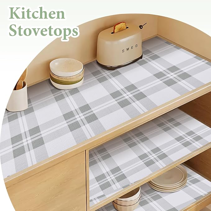 Drawer and Shelf Liner for Kitchen Cabinet: 17 in X 20 Ft Non Slip Waterproof Shelf Paper Non Adhesive Refrigerator Liners Light Grey Lattice Easy Liners for Bathroom - Image 3