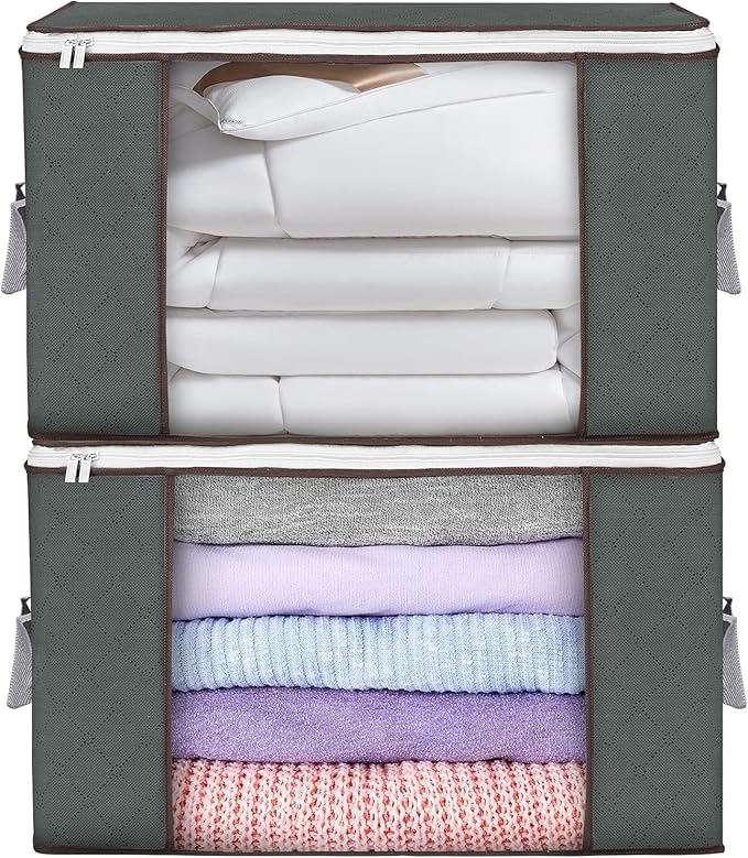 Large Storage Bags, 2 Pack Clothes Storage Bins Foldable Closet Organizers Storage Containers with Durable Handles Thick Fabric for Blanket Comforter Clothing Bedding 90 L by BuddingJoy-BuildaJoyfulLifeforYou