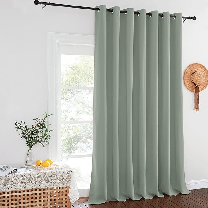 NICETOWN Sage Green Sliding Door Curtains 95 inches Long - Grommet Blackout Room Darkening French Door Sound Reducing Thermal Curtain for Living Room/Bedroom (W100 x L95, 1 Panel) by NICETOWN