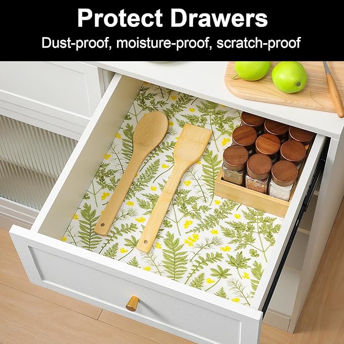 Cooyes Shelf Liners for Kitchen Cabinets Refrigerator Liners Waterproof & Oil-Proof Kitchen Cupboard Liner Drawer Mats EVA Material Non Adhesive Fridge Liner for Shelves（23.6" W x 360" L） - Image 2