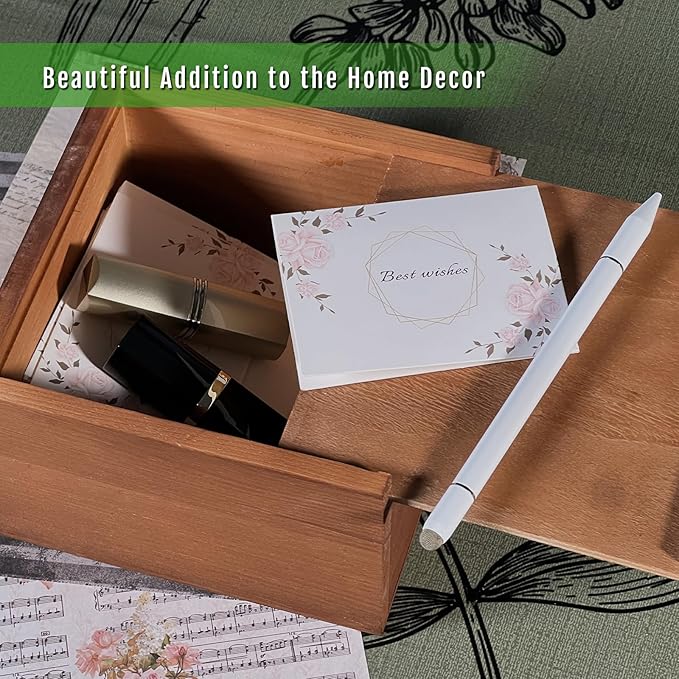 Wooden Keepsake Box with Slide Lid, 6x6x4 Inch Square Wood Storage Box for Jewelry, Photos, Memorabilia, Handmade Decorative Memory Box for Home, Wedding, Gifts - Image 4