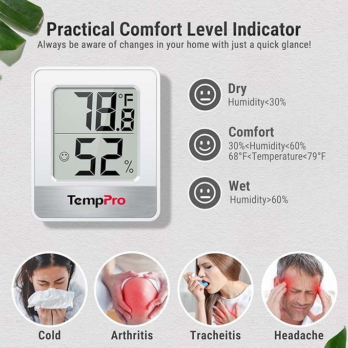 TempPro TP49 4 Pieces Digital Hygrometer Indoor Thermometer Humidity Meter Mini Hygrometer Thermometer with Temperature and Humidity Monitor Room Thermometer (Previously ThermoPro) - Image 3