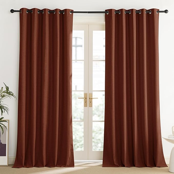 NICETOWN 100% Absolutely Blackout Linen Curtains with Thermal Insulated Liner, 62" Wide, 2 Panels, 84" Long Drapes, Grommet Retro Burnt Orange Linen Curtains Vertical Drapes Privacy for Bedroom by NICETOWN