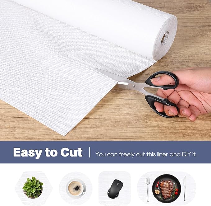 Drawer Liner, Shelf Liners for Kitchen Cabinet Waterproof & Oil-Proof Cupboard Liner Non-Slip Drawer Mat PVC Material Non Adhesive Kitchen Liner for Countertop White 23.6 x 393.7 Inches - Image 4