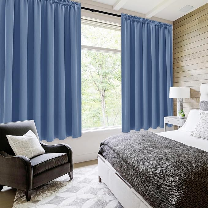 DWCN Blackout Curtains for Living Room Thermal Insulated, Energy Saving & Noise Reducing Bedroom Curtains, Dusty Blue, W 70x L 63 Inch, Set of 2 Rod Pocket Curtain Panels - Image 2