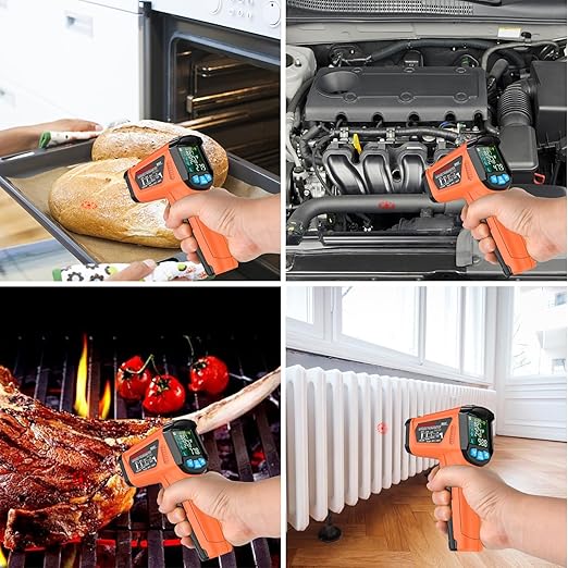 MESTEK Infrared Thermometer Gun, Non Contact Digital Laser Thermometer Temperature Gun with Color LCD for Cooking, Home Repairs, Humidity Measurement, Adjustable Emissivity -58°F to 1472°F(-50~800°C) - Image 8