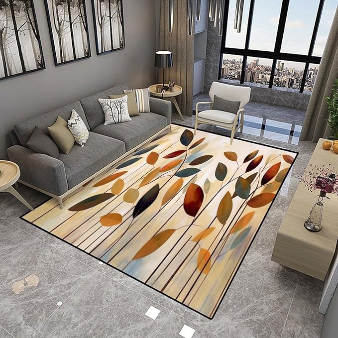 Vintage Leaf Printing Patterns Broadloom - Reversible Area Rug for Living Room/Bedroom - Fade, Flame, and Stain Resistant, Quick Dry, Waterproof Floor Carpet, 60 x 96 Inch - Image 4
