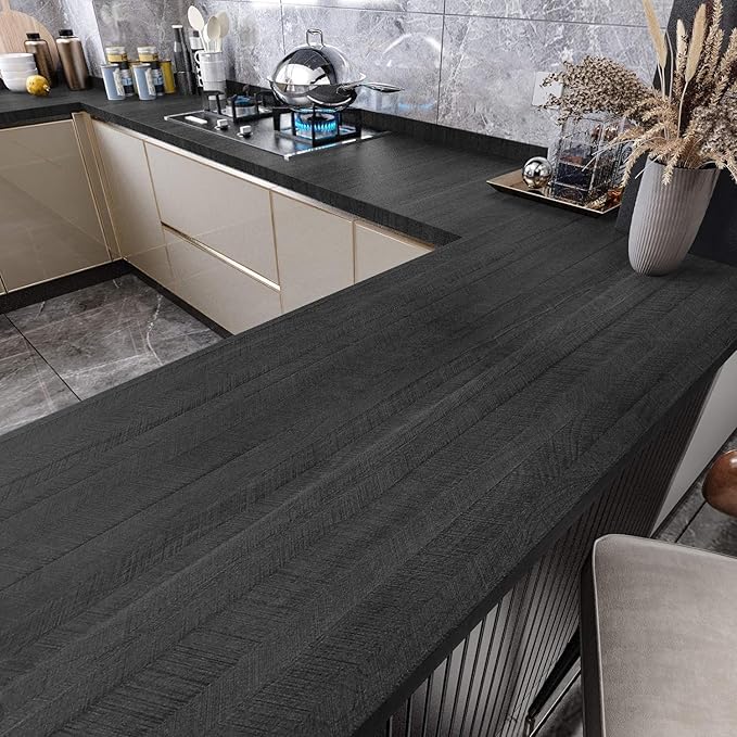 WESTICK Wood Peel and Stick Countertop Contact Paper Waterproof Wood Grain Vinyl Wrap for Kitchen Cabinets Drawers Self Adhesive Countertop Wallpaper for Tables Kitchen Office Desk DIY 12"x120" by WESTICK
