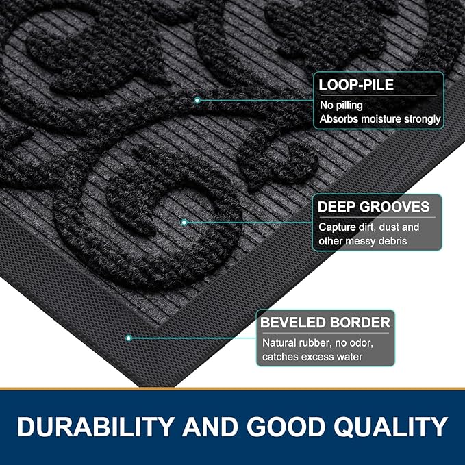 Smiry Welcome Door Mat Outside Entrance, Heavy Duty Trap Dirt and Moisture Easy Clean Low Profile Patio Porch Indoor Outdoor Front Doormat for Entry, 35x23 Inch, Black - Image 4