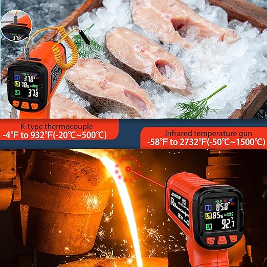 -58°F to 2732°F Infrared Thermometer Temperature Gun, 50:1 Laser Thermometer Gun for Oven, HVAC, Humidity Measurement Wood, Wall, IR Temp Gun for Engine, Forging, Industrial & Home - Image 4