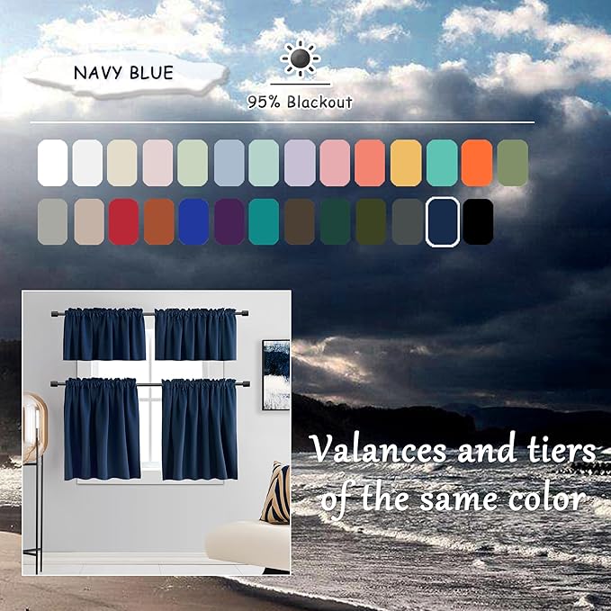 DONREN 96 Inches Long Floor Length Curtains - Dark Blue Blackout Curtains for Living Room - Rod Pocket Thermal Insulated Curtains for Bedroom (42 x 96 Inch,Set of 2 Panels) - Image 3
