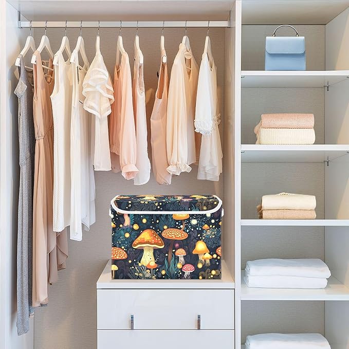 xigua Mushrooms Storage Bins with Lids and Carrying Handle,Foldable Storage Boxes Organizer Containers Baskets Cube with Cover for Home Bedroom Closet Office - Image 6
