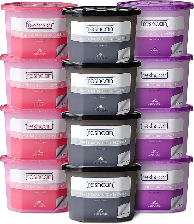 Moisture Absorber Bundle, Room and Closet Freshener, Moisture and Odor Absorber for Home, Rooms, Basement, Garage, Prevent Musty Odor, Control Moisture, Pack of 12, Rose, Lavender & Charcoal by CILICAnT