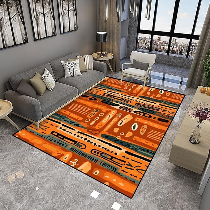 Pile Carpet - Abstract African Style Floral Printing Non-Slip Area Rugs Fade Resistant, Flame Resistant, Quick Dry, Stain Resistant, Waterproof Floor Carpet for Living Room Bedroom, 78 x 120 Inch - Image 4